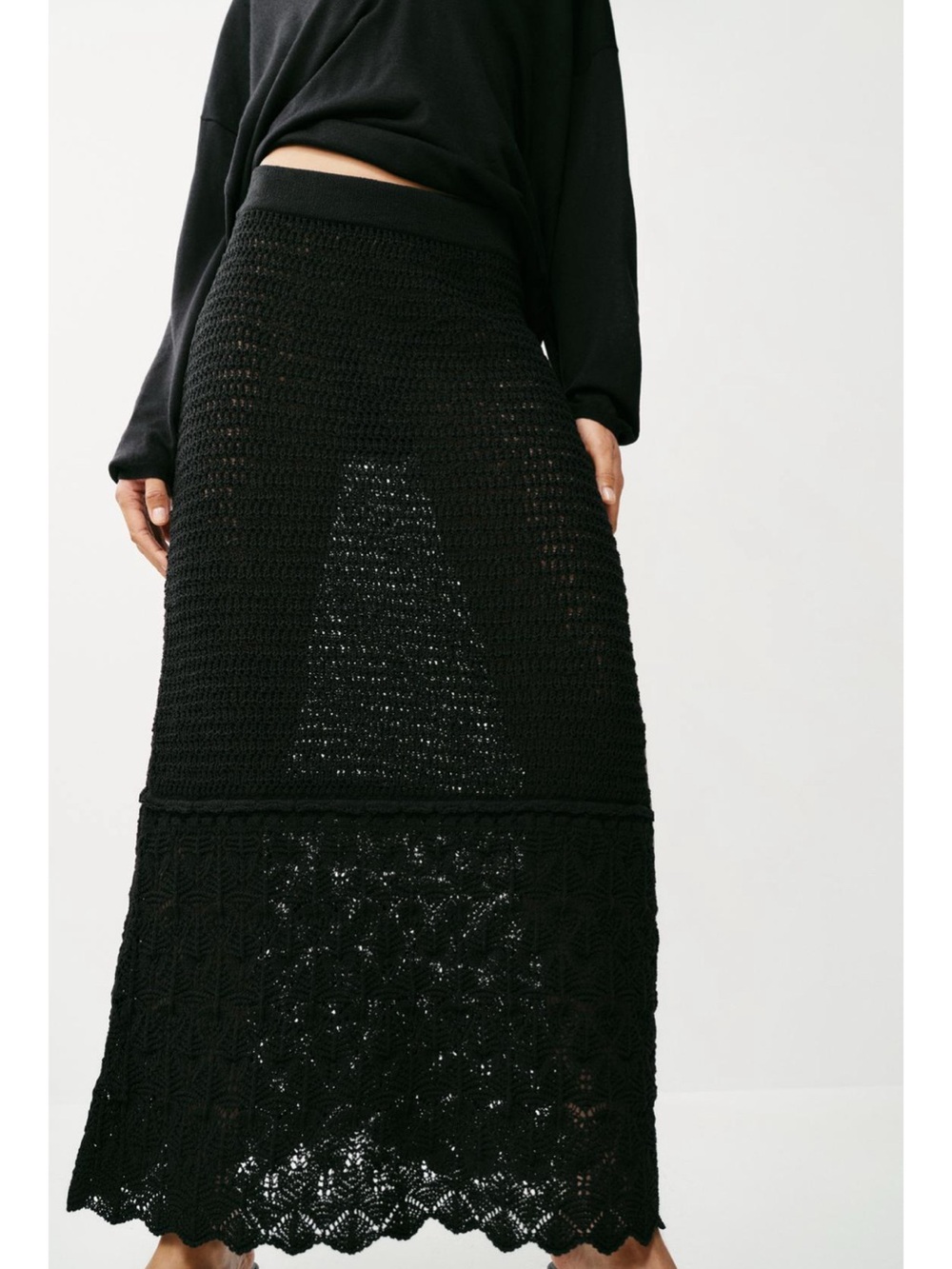 Zara Pointelle Knit Long Skirt